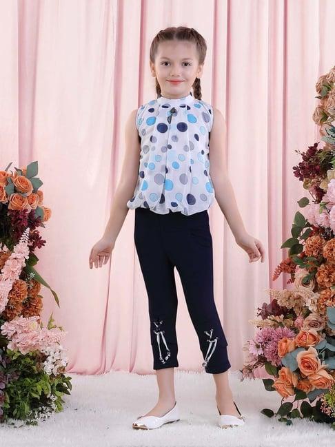 poplins kids blue cotton printed top set