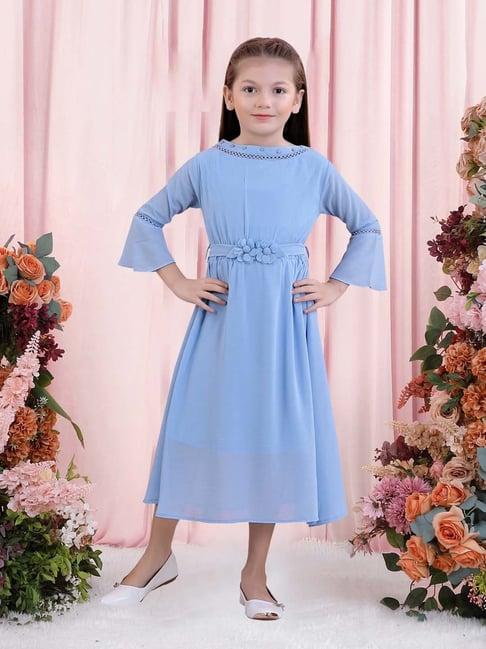 poplins kids blue cotton regular fit full sleeves dress