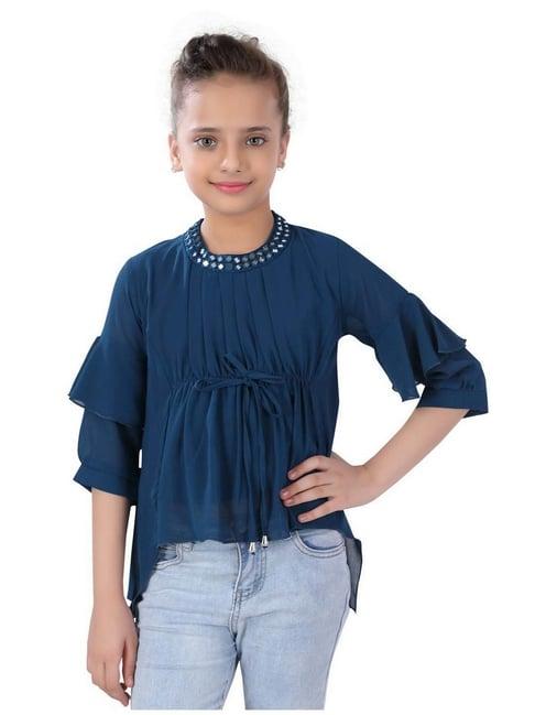 poplins kids blue cotton regular fit top