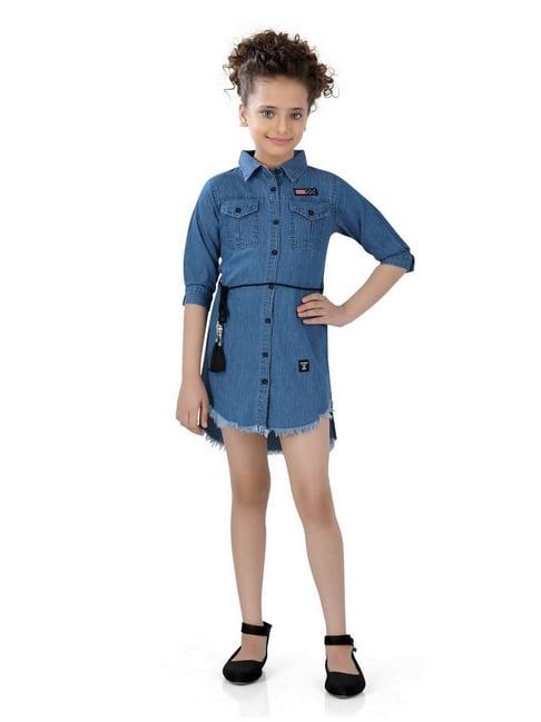 poplins kids blue regular fit dress