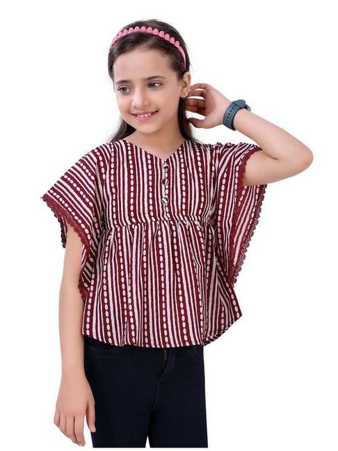 poplins kids maroon & white cotton printed top