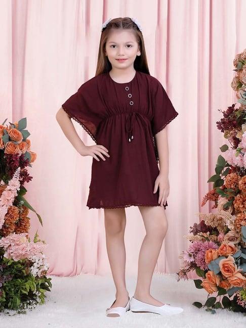 poplins kids maroon cotton regular fit dress