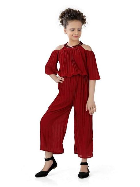 poplins kids maroon cotton regular fit jumpsuit