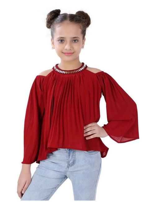 poplins kids maroon cotton regular fit top