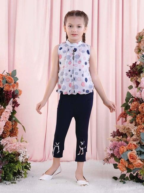 poplins kids pink & navy cotton printed top set