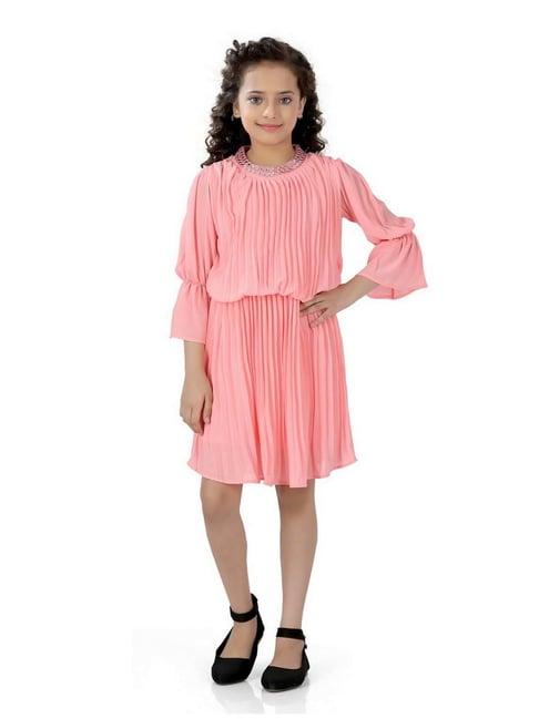 poplins kids pink cotton regular fit dress