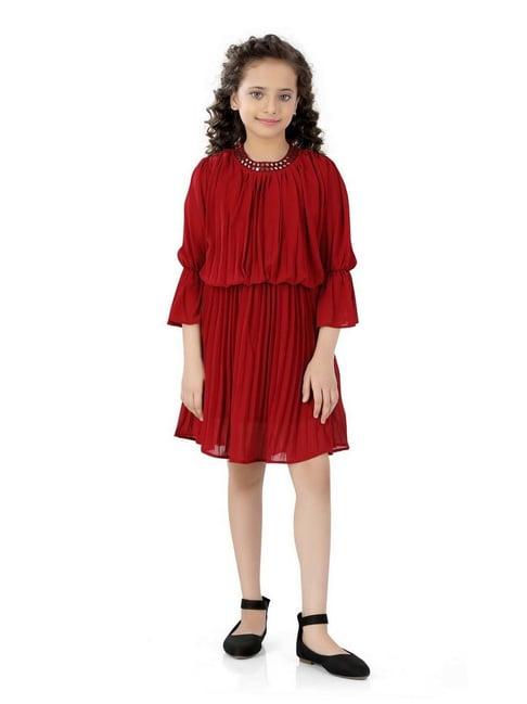 poplins kids red cotton regular fit dress