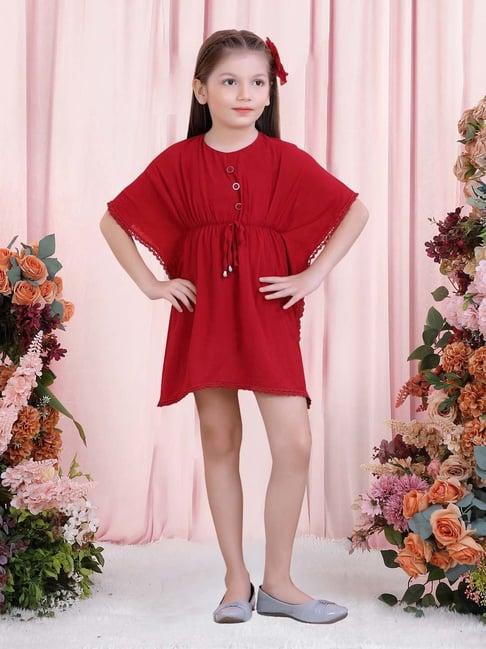 poplins kids red cotton regular fit dress