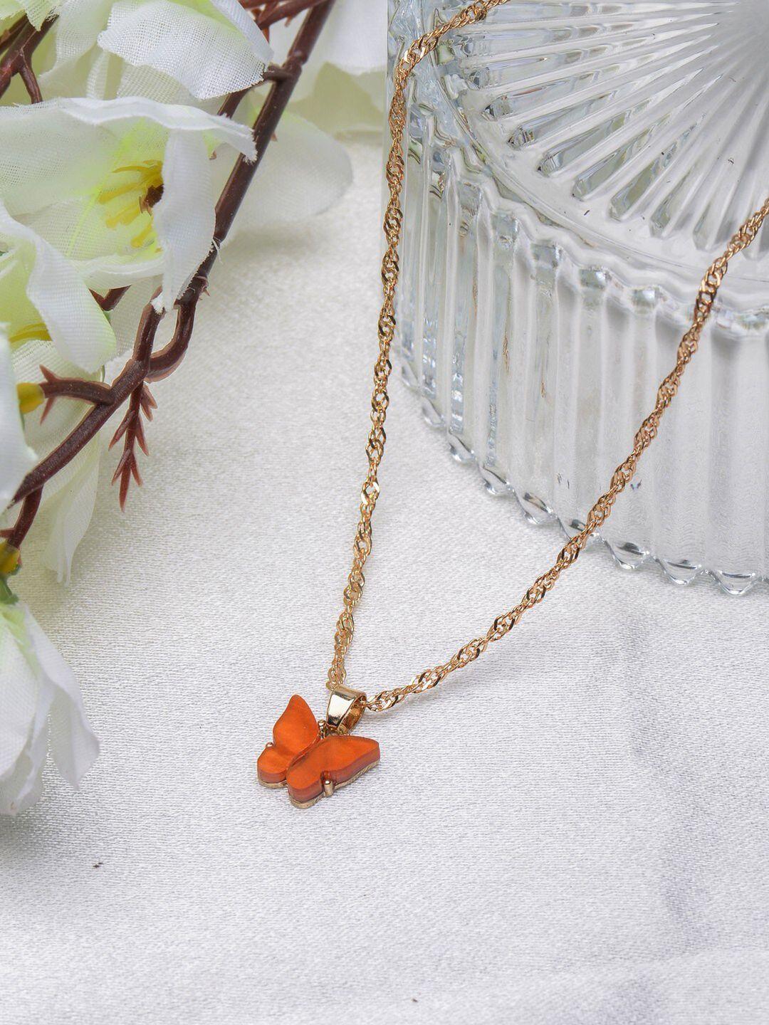 poplins orange & gold-toned butterfly pendent chain