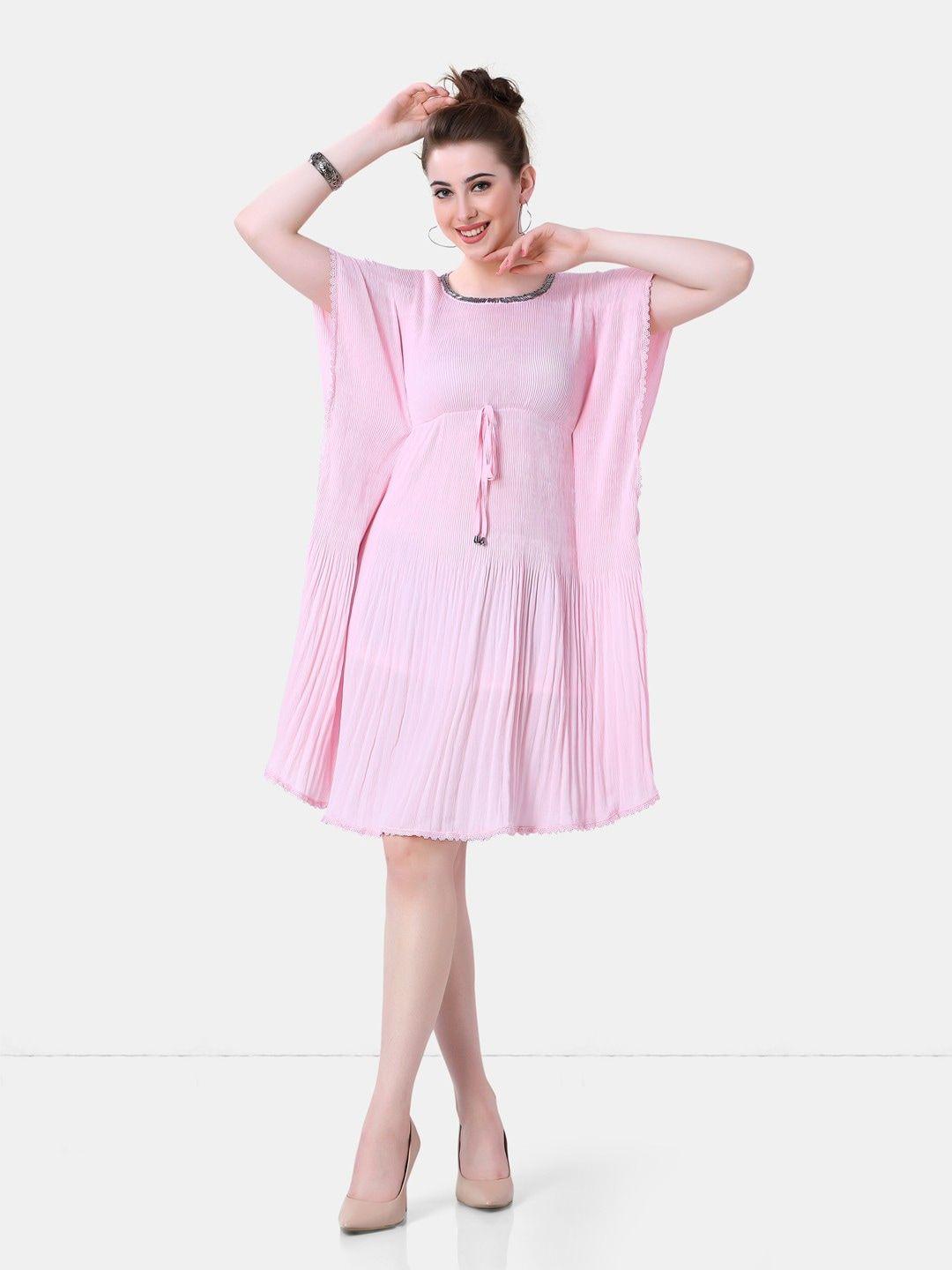 poplins pink georgette kaftan dress