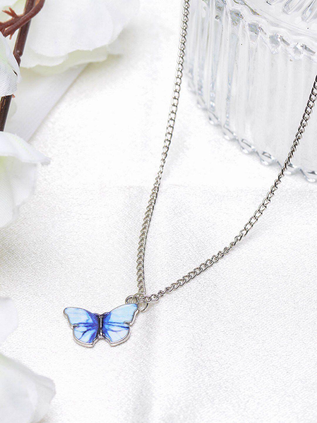 poplins silver-plated & blue butterfly charm chain
