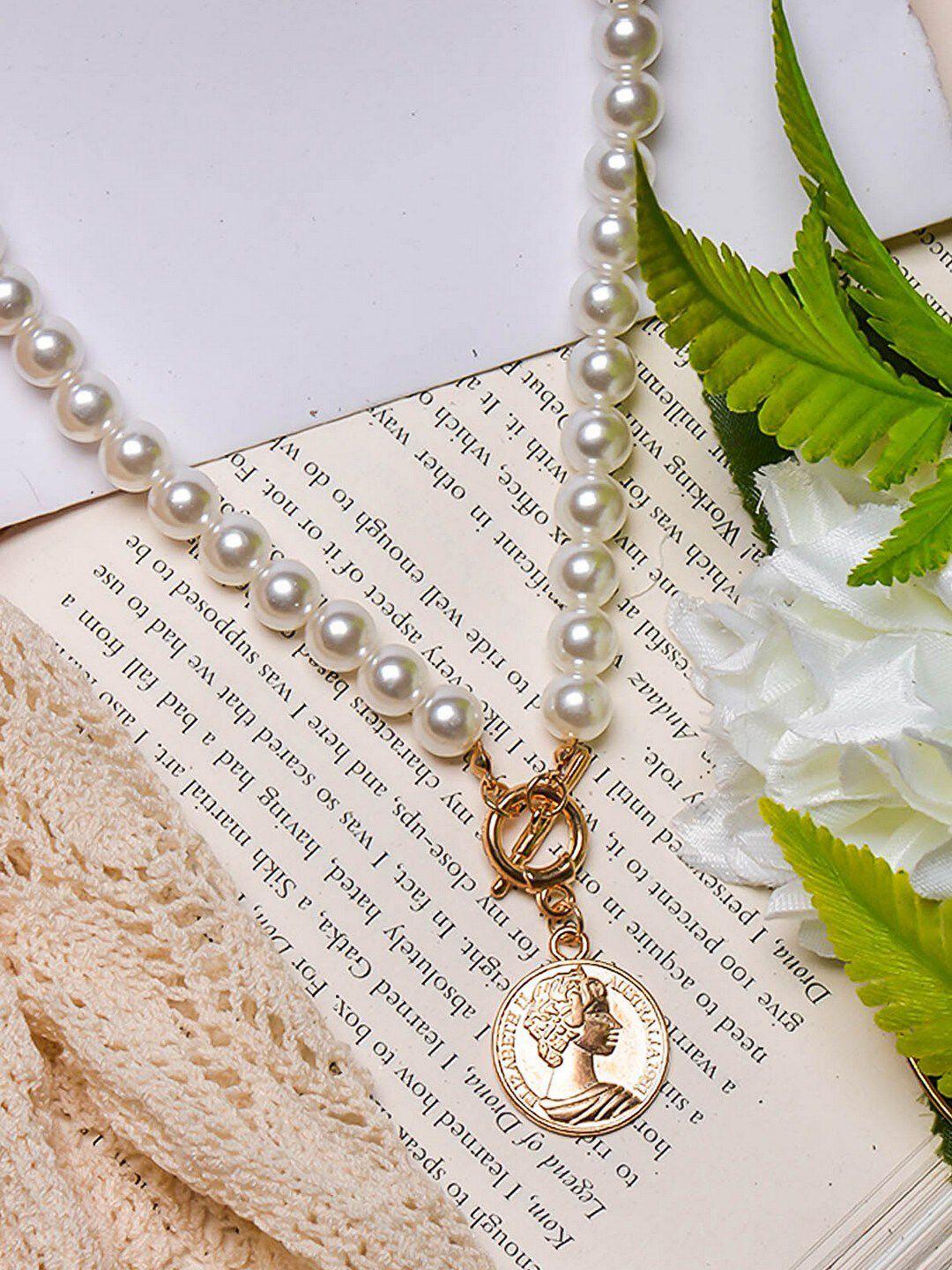 poplins white & gold-toned pearl chain