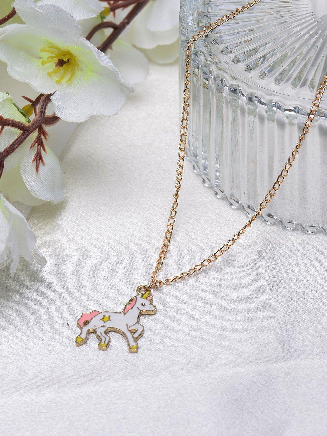poplins white & pink unicorn pendant chain