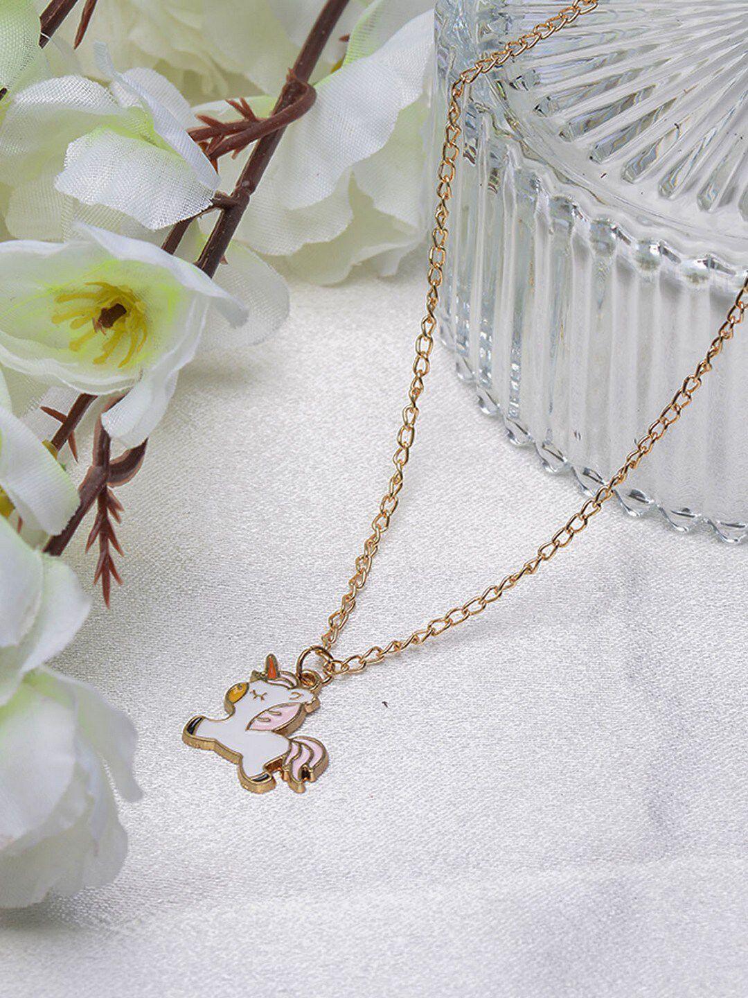 poplins white & pink unicorn pendant chain