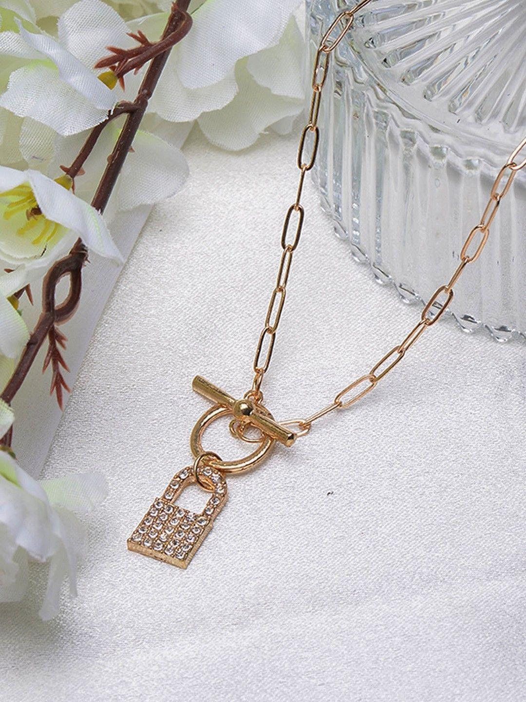 poplins women gold-toned lock pendant chain