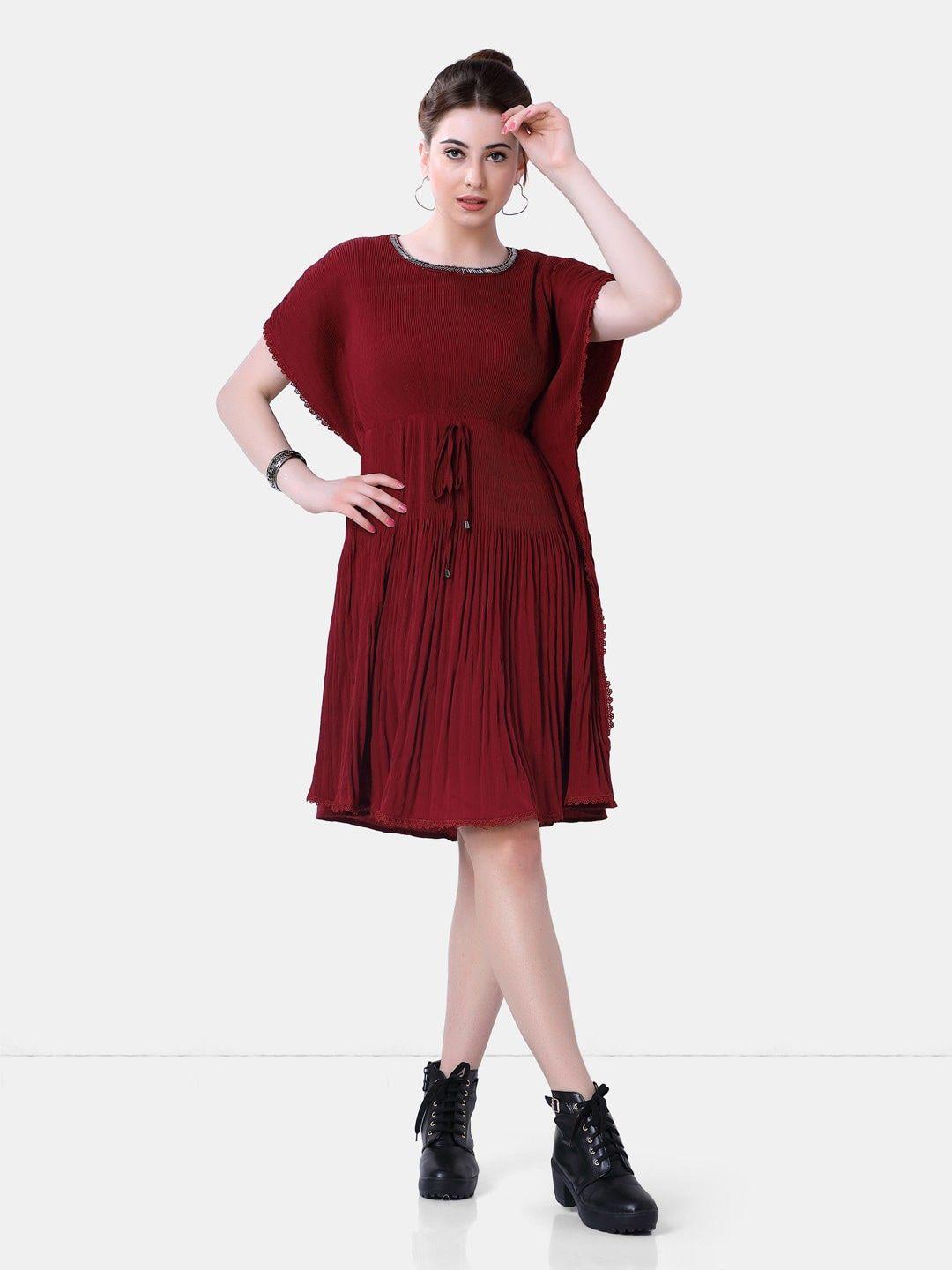 poplins women maroon georgette dress