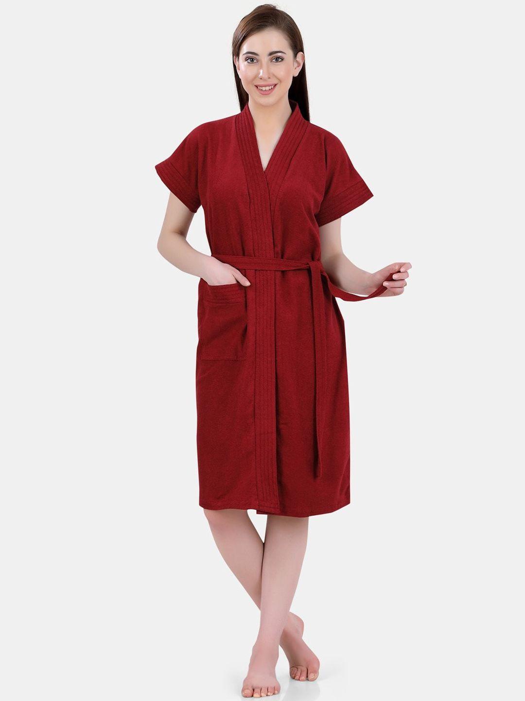 poplins women maroon solid bath robe