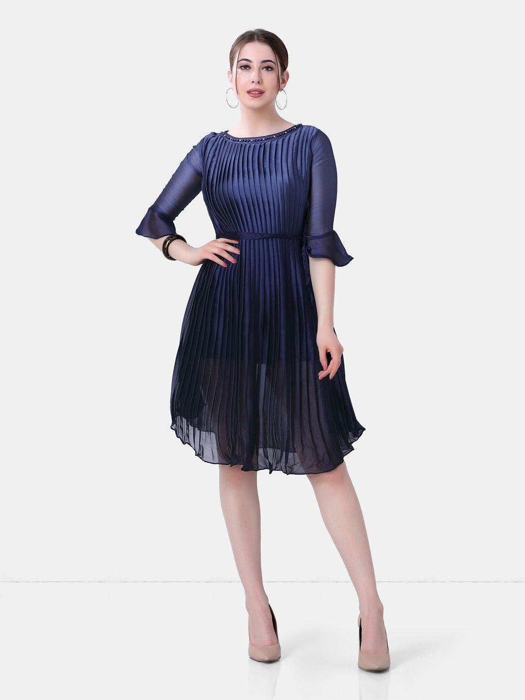 poplins women navy blue satin dress