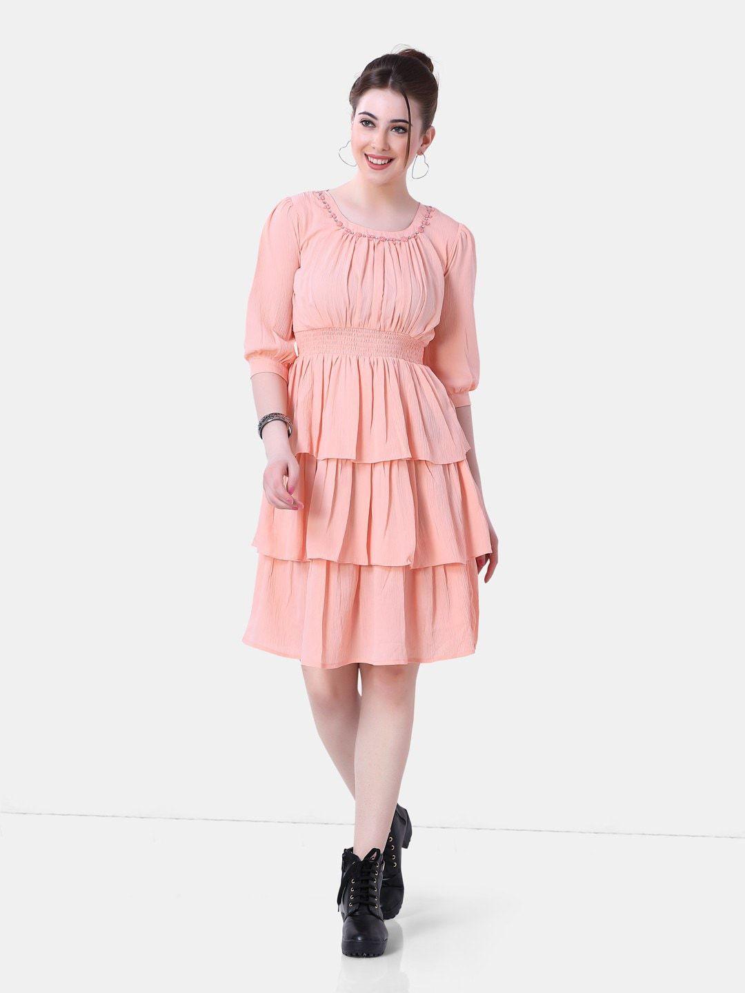 poplins women peach-coloured georgette dress