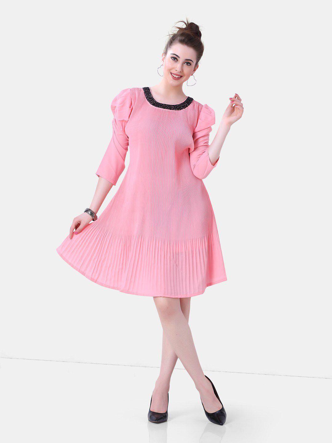 poplins women pink georgette a-line dress