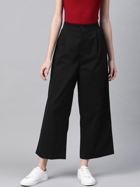 popnetic black regular fit high rise trousers