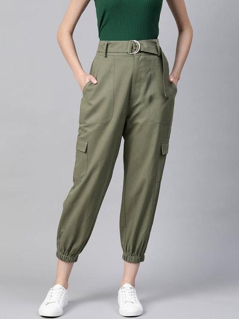 popnetic green regular fit high rise cargo joggers