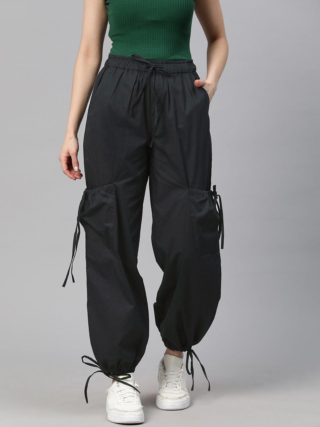 popnetic loose fit high-rise pure cotton parachute cargos trousers