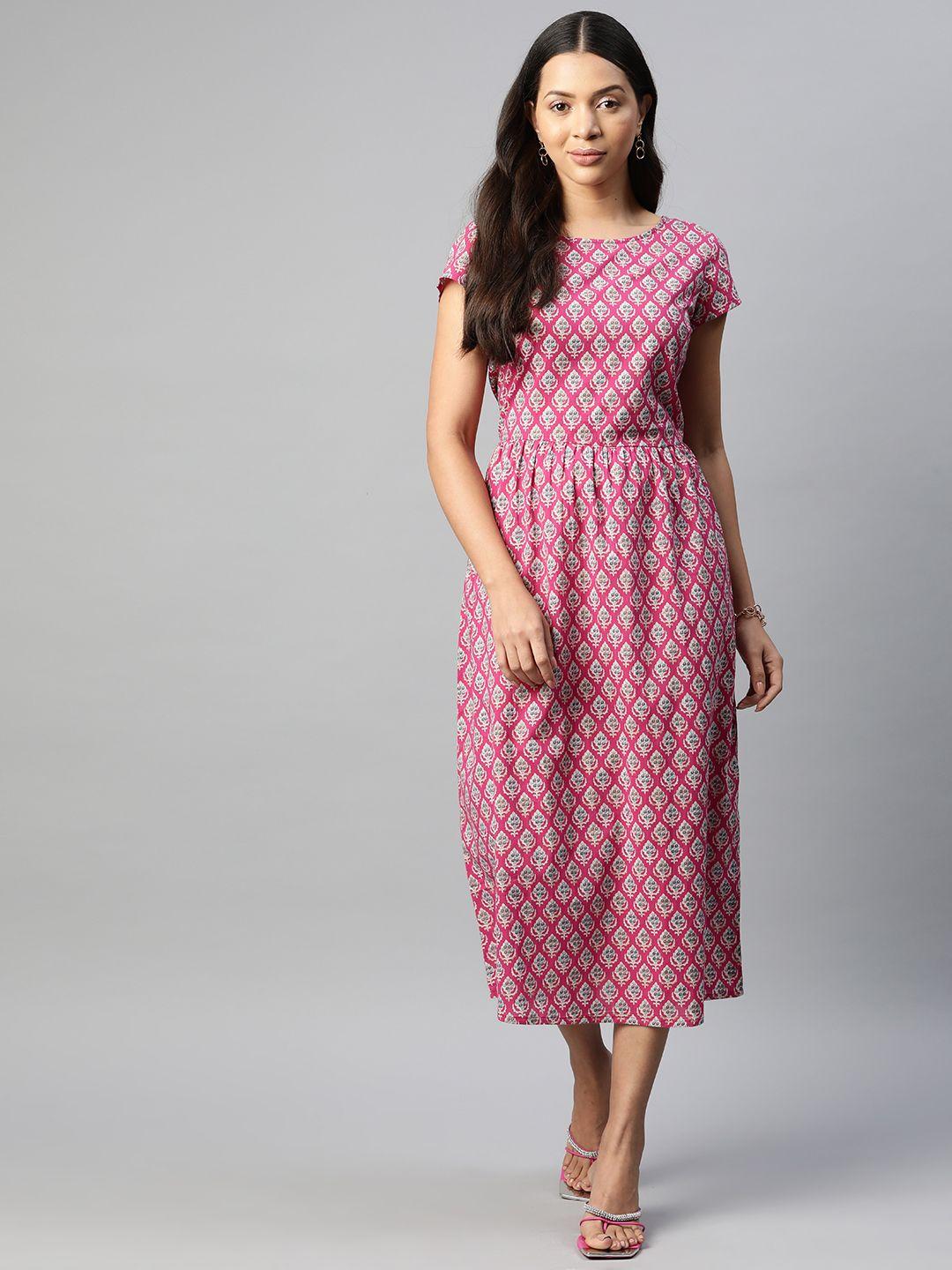 popnetic ethnic motifs printed cotton a-line dress