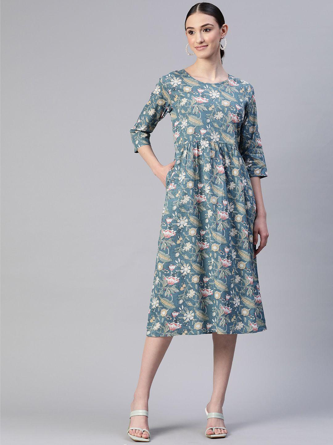 popnetic floral cotton a-line midi dress