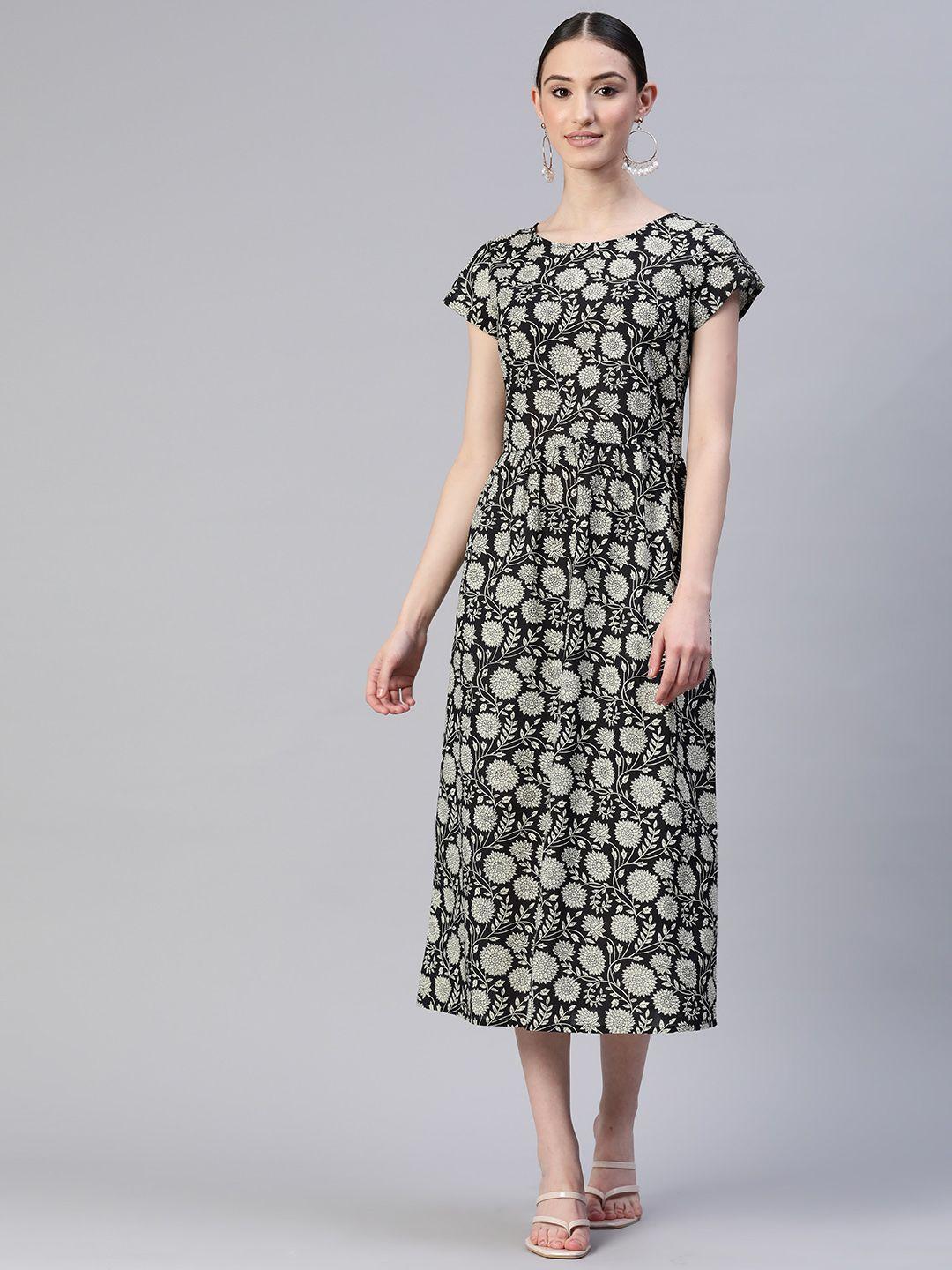 popnetic floral printed cotton a-line dress