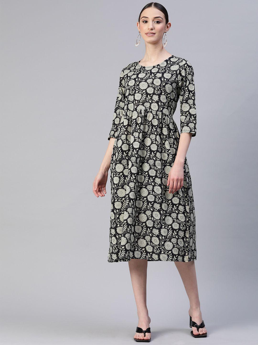 popnetic floral printed cotton a-line dress