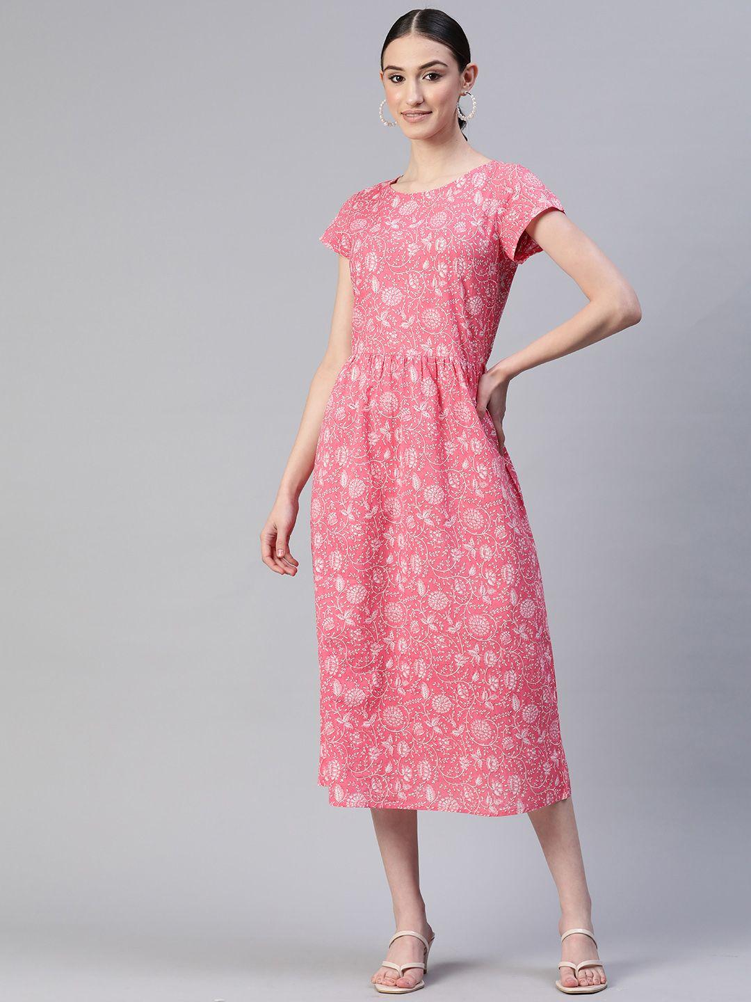 popnetic floral printed cotton a-line dress