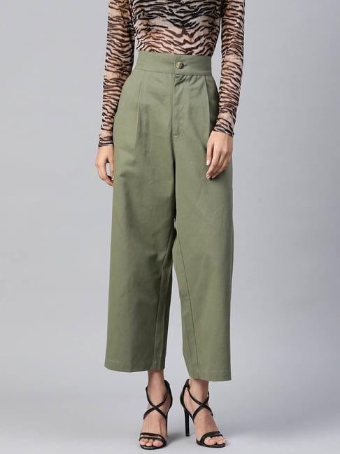 popnetic green regular fit high rise trousers