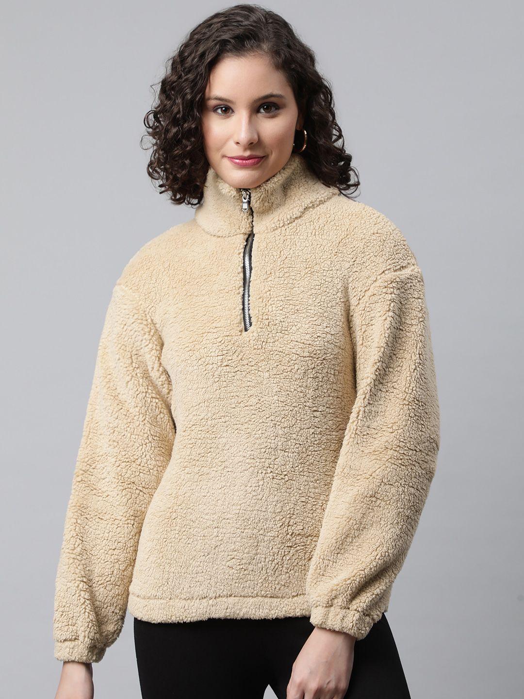 popnetic women beige faux fur sweatshirt