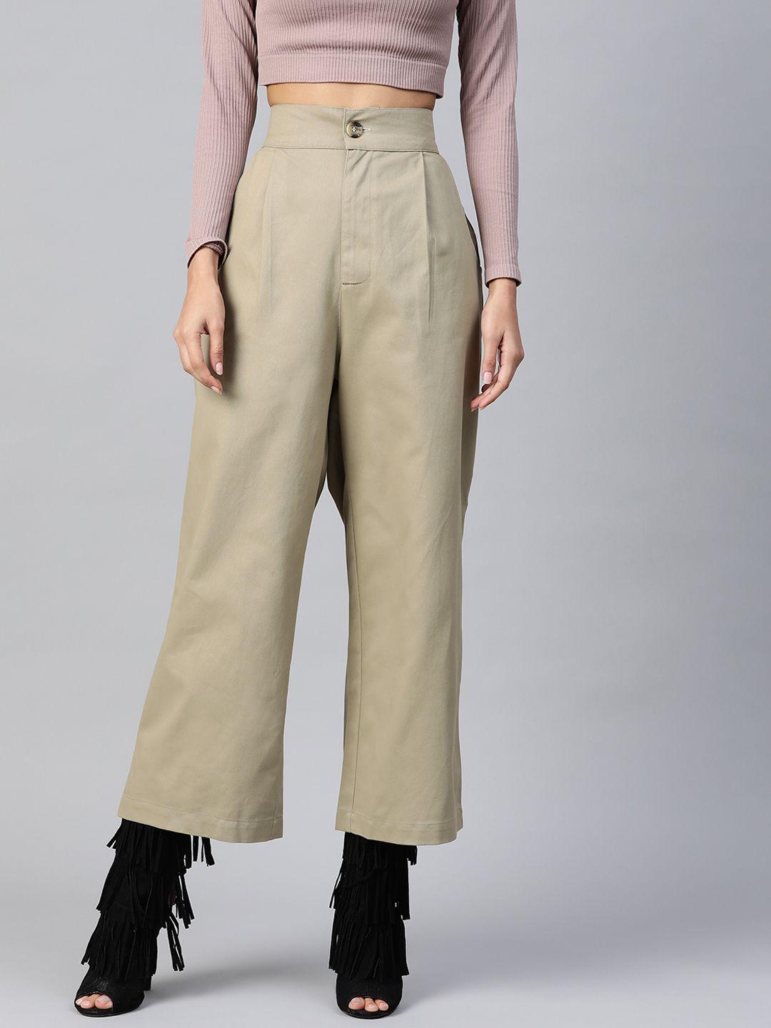 popnetic women beige high-rise parallel trousers