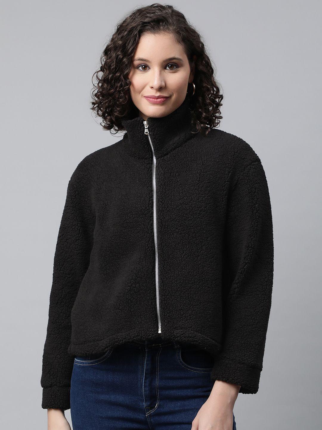 popnetic women black faux fur sweatshirt