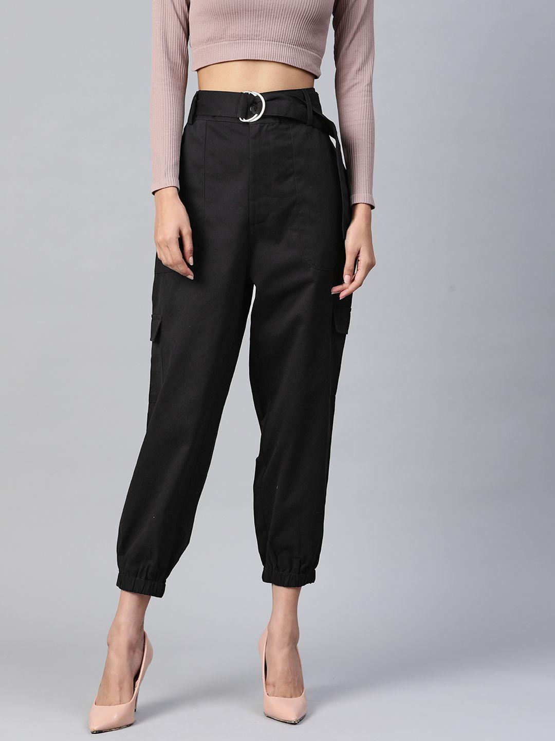 popnetic women black high-rise cargo joggers