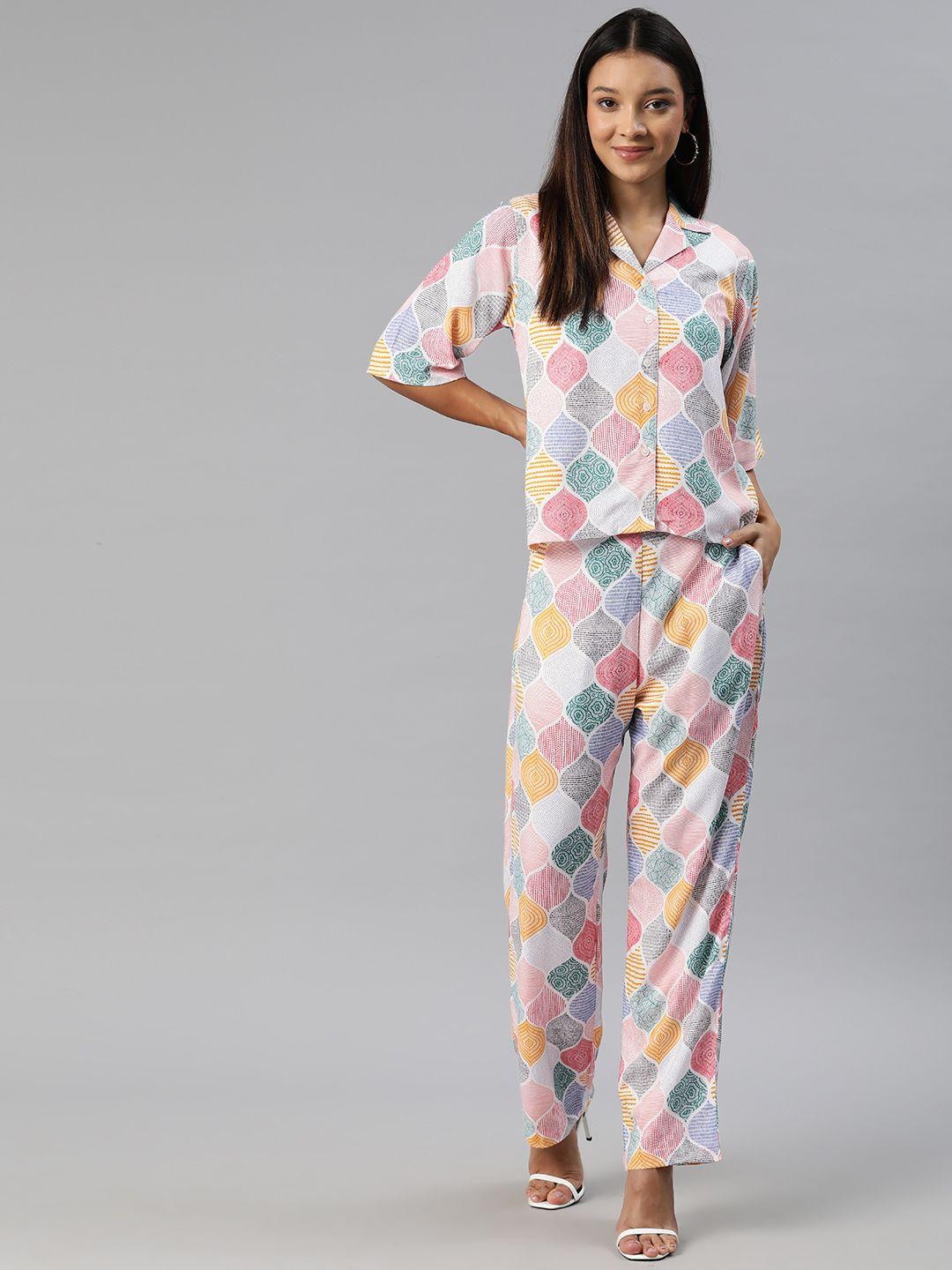 popnetic women printed shirt with trousers