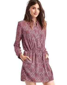 popover print dress with front tie-up