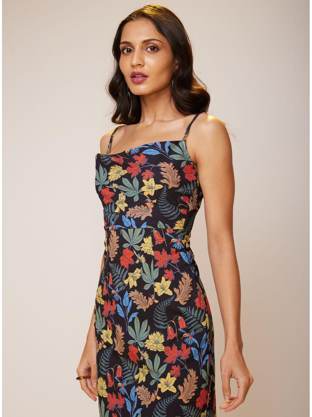 poppi tropical printed crepe sheath dress