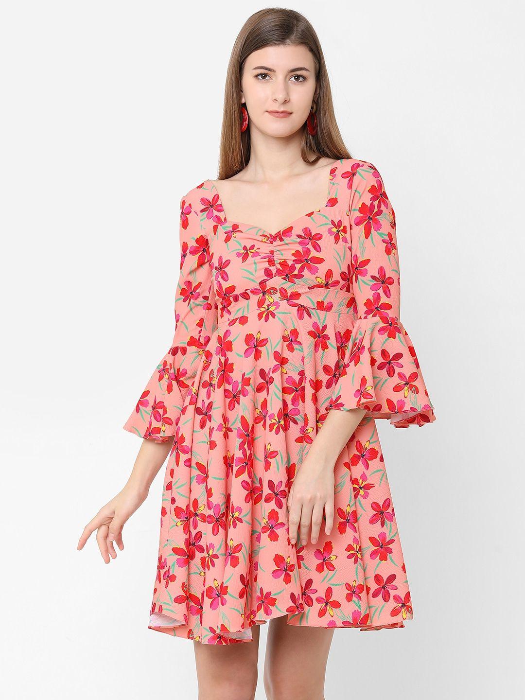 poppi women peach-coloured floral dress