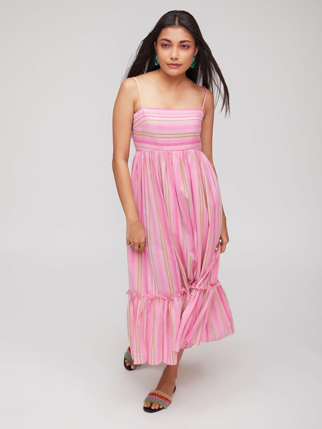 poppi women pink cotton maxi dress