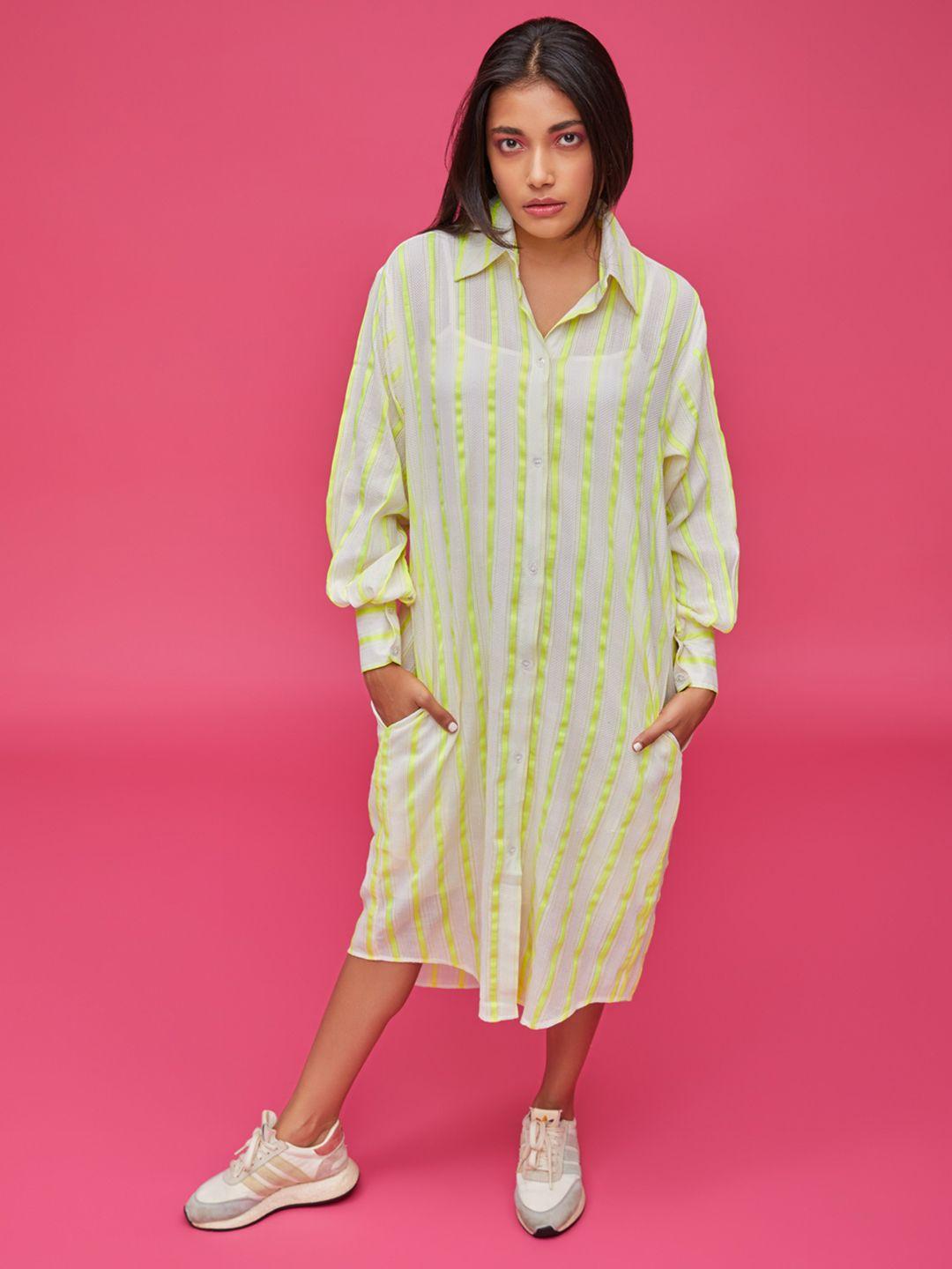 poppi women white & yellow striped shirt dress