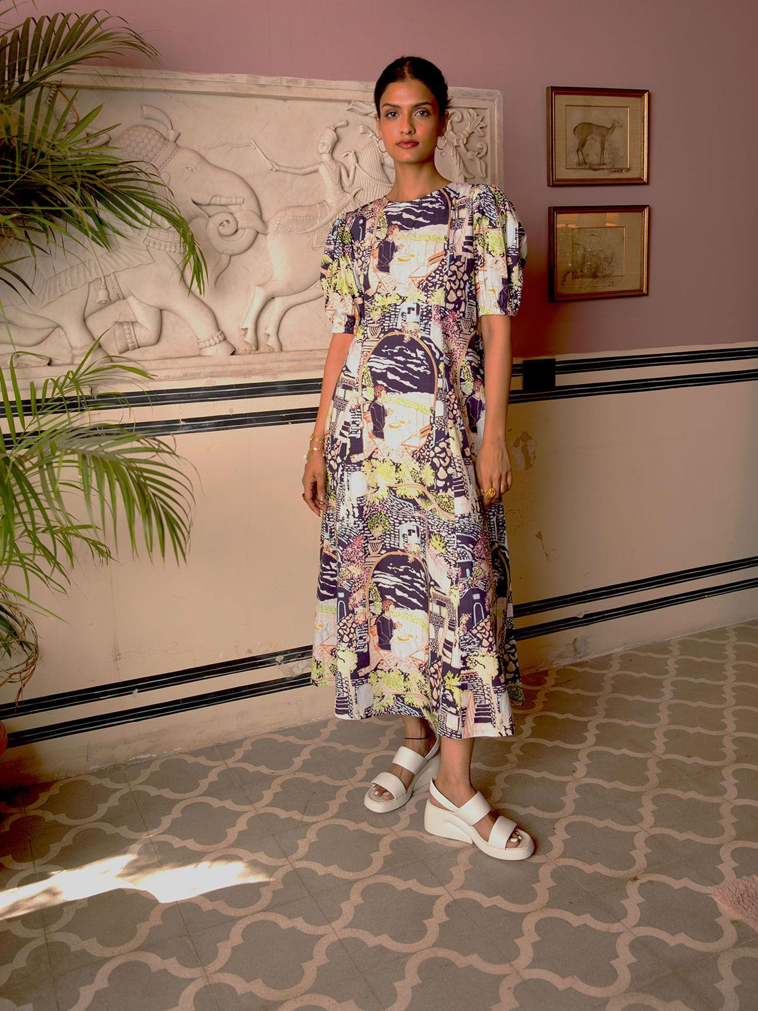 poppins midi dress in fira print-multi-color