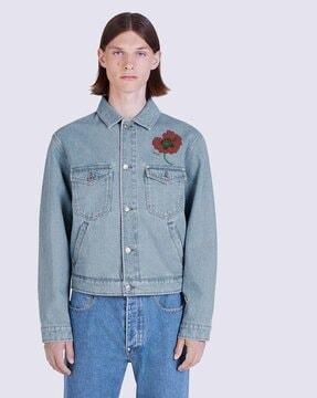 poppy flower regular fit denim jacket