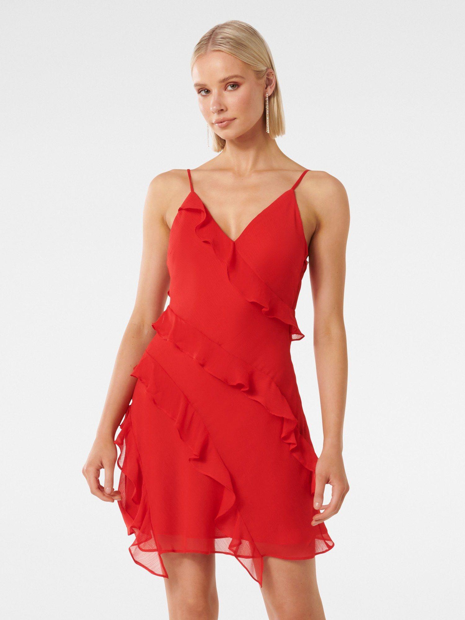 poppy ruffle red mini dress