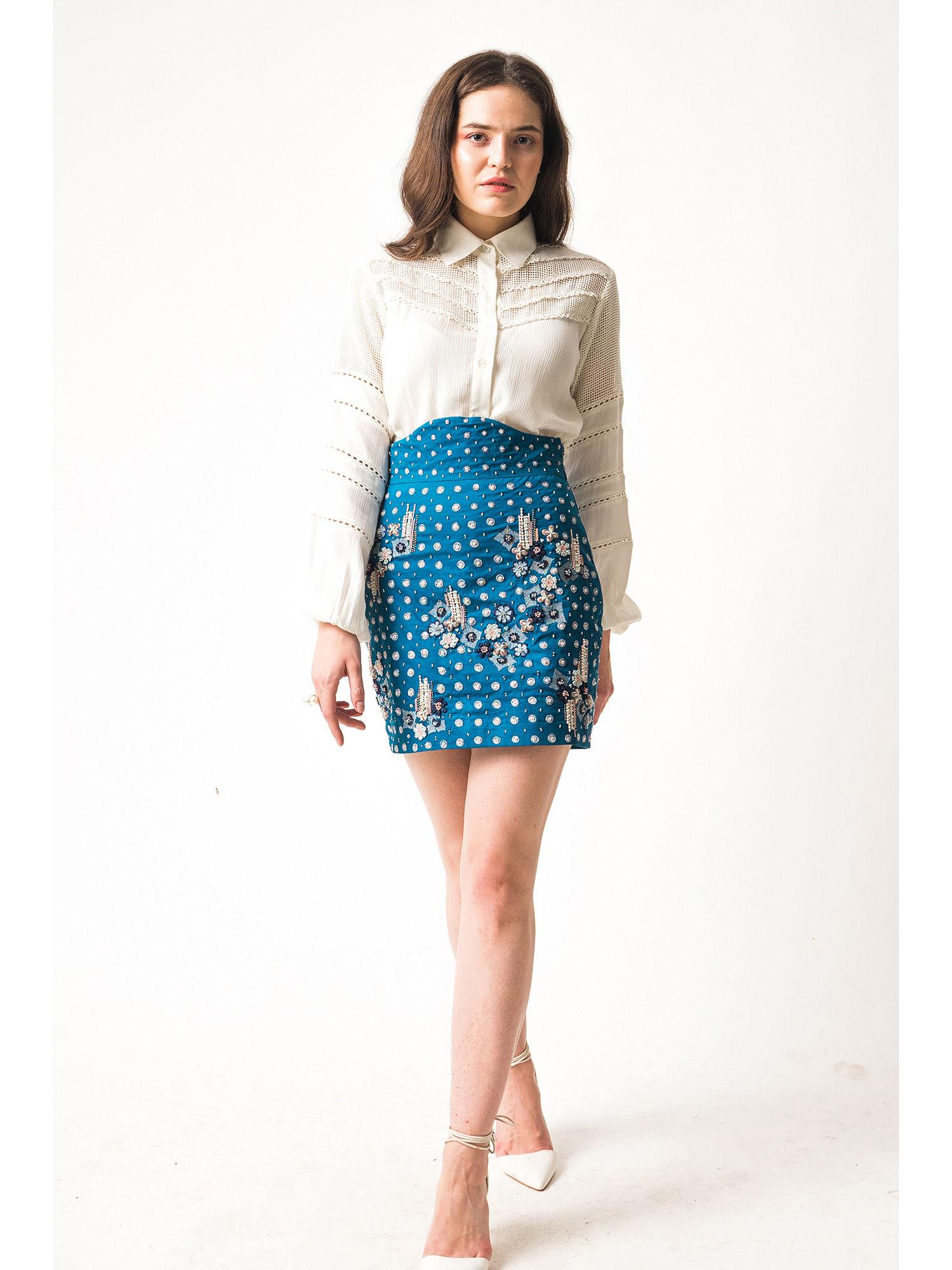 poppy true blue high waist short skirt