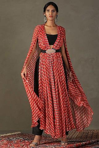 poppy viscose geometric printed cape set