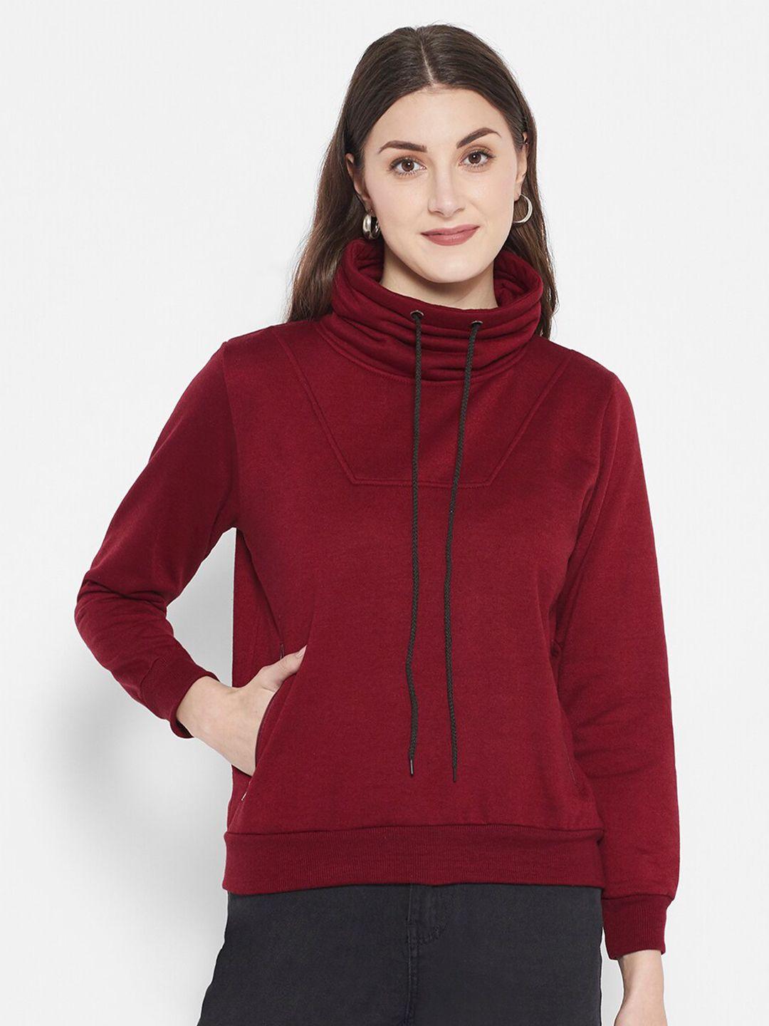 popster women maroon solid sweatshirt