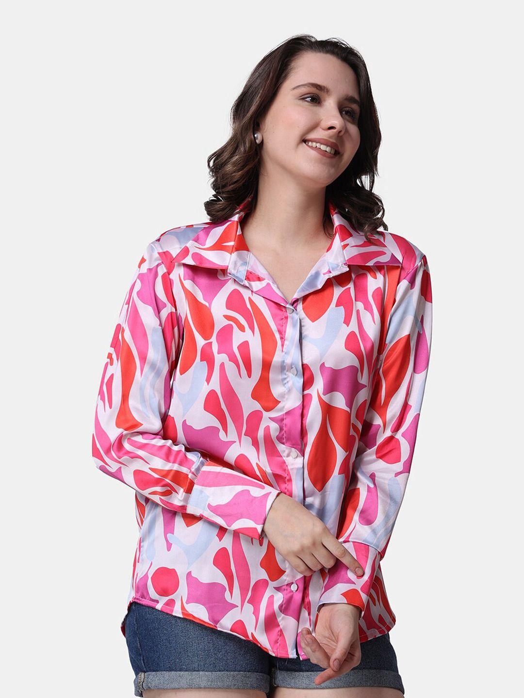 popwings abstract printed relaxed-fit satin casual shirt